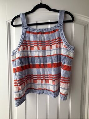Banana Republic Blue, Light Blue & Coral Striped Knit Tank L